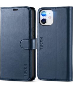 TUCCH Dunkelblau Stoßfeste Schutzhülle für iPhone 12 Pro (6,1 Zoll), Verdicktes TPU Kartenfächer Standfunktion Magnet