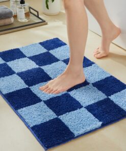 Ohocut Luxuriöser Mikrofaser-Badezimmerteppich, rutschfest, saugfähig, waschbar (81 x 50 cm), Blau für Badezimmer, Badew