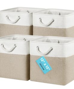 Organihaus Aufbewahrungsbox 30x30x30 cm 4er-Set, Ablagekörbe für Kinderzimmer, Beige/Weiß