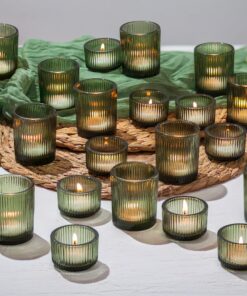 Glasseam Teelichtgläser Grün Gerippt 24er Set für Weihnachten Hochzeit Tischdeko