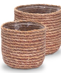 Decorasian Natur/rot Seegras Blumentopf – Überarbeiteter geflochener Planzenkorb – Bohostil Set S