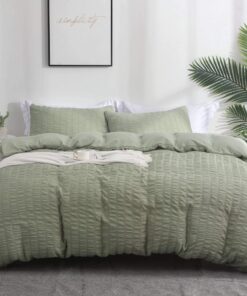 Boqingzhu Seersucker Bettwäsche 200x220cm Grünes Salbeigrün Sommer Atmungsaktiv Kühlende Wendebettwäsche Set