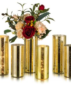 Glasseam Glitzer-Hurricane-Vase aus goldenem Glas, 6er-Set, Quecksilber-Kerzenhalter für Tafelaufsätze