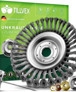 tillvex Profi Unkrautbürste für Freischneider & Motorsense – 25,4 & 20 mm Bohrungen