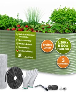 TTL GARDEN Rostfreies Grün Lackiertes Inspire L Salbei Metall Hochbeet - Perfekt für Gemüse und Kräutergarten