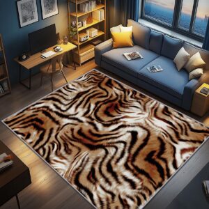 AevuCub Tigermuster Deko, rutschfest Waschbarer Kleiner Teppich Wohnzimmer, perfektes Kinder- und Schlafzimmer Accessoir