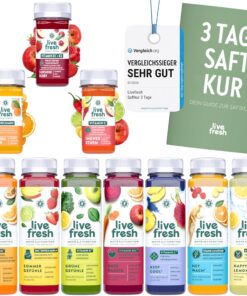 LiveFresh Saftkur 3 Tage | 21 Säfte (250ml) & 9 Shots (60ml) kaltgepresst | Frisch gepresste Fruchtsäfte | Vegane Fasten