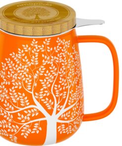 amapodo Teetasse mit Deckel und Sieb 600ml Porzellan XXL Orange plastikfrei