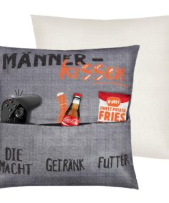 Wusboo Kissenbezug 45x45 cm - Männertabletkissen mit Taschen - Leinen-Bieraufbewahrung für Sofa und Haustiere