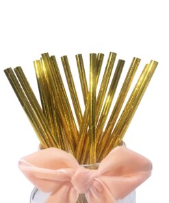 Biologisch Abbaubar Gold Metallic Papier Strohhalme 100 Stück Golden Volltonfarbe Party Dekoration Geburtstag Hochzeit