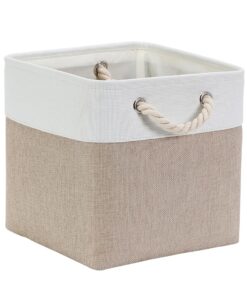 Mangata Aufbewahrungsbox Stoff Helles Khaki Weiß, faltbar, 25x25x25 cm, perfekt für Schrank und Regal, mit Corbeils-desi