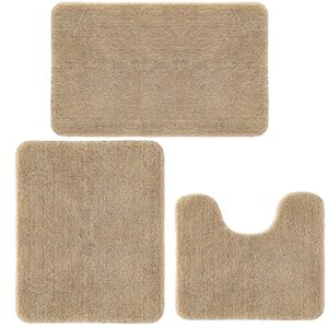 Achiiso rutschfest Waschbar Badteppich, Weich Beige Badeteppich Set 3 Teilig, Super Dicker Badematten & Badteppiche (Bei