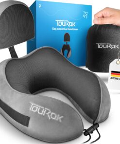 Tourok Grauer Nackenkissen für Erwachsene bei Reisen – Flugzeug- und Auto-Pillow mit Memory Foam und Extra Kissen – Halt