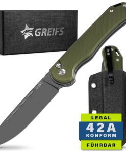 Klappmesser Paxos Zweihandmesser D2 Stahl Buttonlock Kydexscheide EDC Outdoor Überlebensmesser Jagdmesser (TitanGreen)
