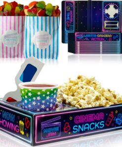 Movie Night Snack-Tablett Neon-Edition – Für Familien-Movie-Nights | 10 Langlebige Popcorn-Boxen & 10 Süßigkeiten-Beutel