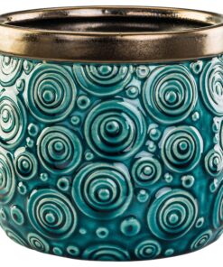 Keramik Rund Glasiert BlumentopfTürkis Gold - Skandinavischen Stil H 15 cm Trendig Ornament