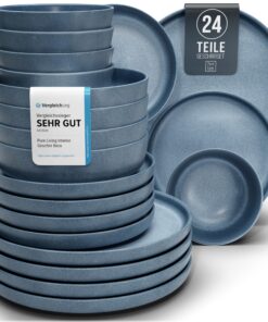 Pure Living Steingut Geschirrset 6 Personen 24-teilig matt Blau Hochwertig Urban Style