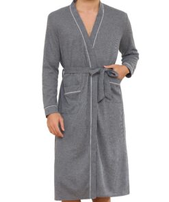 Lovasy Saunamantel für Herren mit Gürtel und Taschen Langarm Lang Loungewear