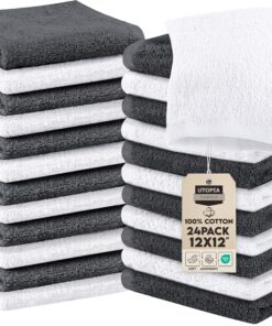 Utopia Towels 100% Baumwoll-Waschlappen-Set – sehr saugfähig und weich, Fingerspitzen-Handtücher (24 Stück, grau, weiß)