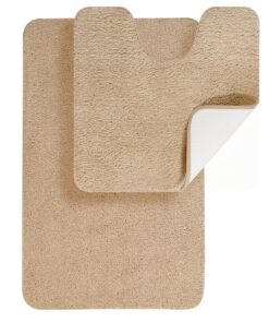SOANNY Badematten Set rutschfest & Waschbar Kamel 50x80 cm & 50x50 cmLuxus Dicke Mikrofaser Badvorleger & Toilettenmatte