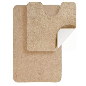 SOANNY Badematten Set rutschfest & Waschbar Kamel 50x80 cm & 50x50 cmLuxus Dicke Mikrofaser Badvorleger & Toilettenmatte