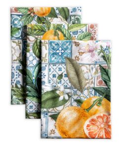 Maison d'Hermine Küchenhandtuch 100% Baumwolle, 3 Stück Set für Muttertagsgeschenke, Reinigen und Buffetpartys, Agrume –