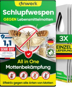 Schlupfwespen gegen Lebensmittelmotten - Effektiv Lebensmittel Motten bekämpfen - Alternative Mottenspray (3X Karten à 1