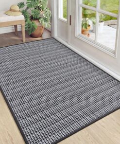 Dexi Anti-Rutsch Fußmatte für den Hauseingang, saugfähig, rutschfeste Gummi- Unterseite, waschbar, schwarz, 91x142 cm