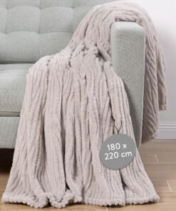 HOMELEVEL Sherpa Decke 150x220 Beige - Warme Weiche Flauschige Kuscheldecke für Sofa & Bett