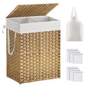 SONGMICS Wäschekorb mit Deckel LCB251N01V1, 90 Liter Fassung, für Schlafzimmer und Badezimmer, handgeflochten, herausneh