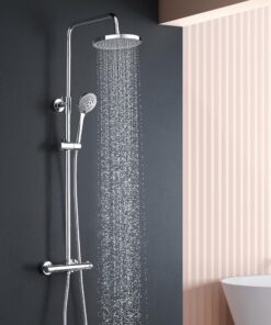 YOOZENA Thermostatische Regendusche Komplettset für Badelovern im Badewassersalon mit Kopfbrause und SchlauchChrome