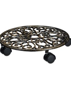 Relaxdays Blumentopfuntersetzer Gusseisen 4 Rollen 33,5 cm antiker Design Stabil und witterfest Bronze