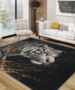 Tiger Teppich Waschbar + Wilde Weißes Wildtiere Teppich 80x150 cm + rutschfest Waschbar Pflegeleicht + Für Schlafzimmer