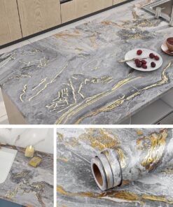 Livelynine Gemusterte Marmor Arbeitsplatte Grau Gold für Küche und Badezimmer