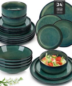vancasso STARRY 24-teiliges Steingut Geschirrset Grün 6 Personen Modern
