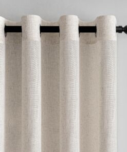 Leinen Gardinen mit Ösen Beige für Wohnzimmer Modern Halbtransparent Dekoschal 2er Set
