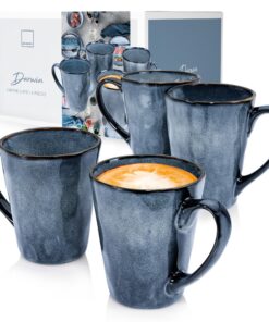 Sänger Kaffeetassen Set Darwin 4 Tlg, Kaffeebecher für 4 Personen, Steingut Tassen Handgemacht, Spülmaschinenfest, Groß