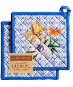 Maison d' Hermine Hitzebeständige Topfhalter mit Schleife - Baumwolle Set für Grillen, Mikrowelle und Passiflora - Frühl
