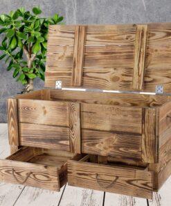 XXL geflammtes Holztruhe mit 2 Schubladen und Kordel - perfekt für Kinderausstattung im Kinderzimmer 85 x 39 x 40 cm