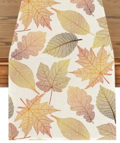 Herbst Ahornblätter Tischläufer, Waschbar Herbstlicher Läufer für Küche, Gästezimmer Dekoration mit Herbstlaub Tischdeck