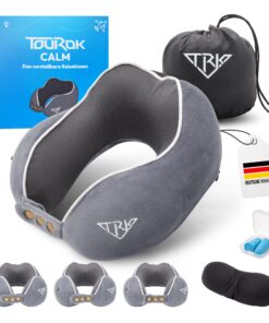 Tourok Calm Nackenkissen Flugzeug – Memory Foam Reisekissen Auto - verstellbare Kragenweite & ergonomisches Design – für
