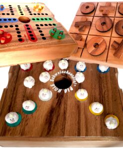 Pig Hole Schweinchenspiel Ludjamgo + Tic TacToe - Handgemachte Spielebox mit 60 Schweinchen für Kinder und Erwachsene -
