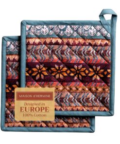 Maison d' Hermine Topflappen Hitzebeständig für Küche und Backen - Fair Isle Motiv - 2er-Set (20cm x 20cm) OEKO-TEX