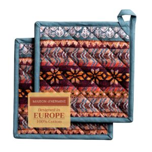 Maison d' Hermine Topflappen Hitzebeständig für Küche und Backen - Fair Isle Motiv - 2er-Set (20cm x 20cm) OEKO-TEX