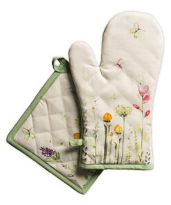 Maison d' Hermine Ofenhandschuh & Topflappen Set hitzebeständig zum Grillen, Botanical Fresh – Frühling/Sommer OEKO-TEX