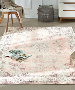 Xfrog Maschinenwaschbarer Teppich Grosser Vintage Gebietsteppich KurzesHaar Nicht-Slip Traditionaler Teppich Carpets für