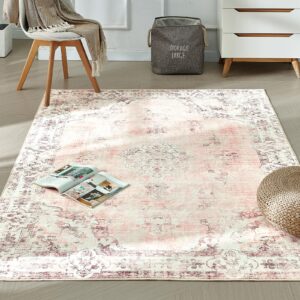 Xfrog Maschinenwaschbarer Teppich Grosser Vintage Gebietsteppich KurzesHaar Nicht-Slip Traditionaler Teppich Carpets für