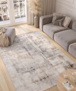 TAPISO Valley Modern Abstrakt Teppich Grau Beige Creme Mehrfarbig Linien für Wohn- und Schlafzimmer 140 x 200 cm OEKO-TE