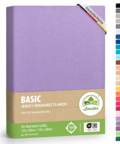 Leevitex® Spannbettlaken - 100% Jersey Baumwolle | Matratzenhöhe bis 25 cm | Flieder/Lavendel OEKO-TEX STANDARD 100 Lee