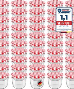WELLGRO® Einmachgläser mit rot kariertem Schraubdeckel - 230 ml, Made in Germany, 50 Stück